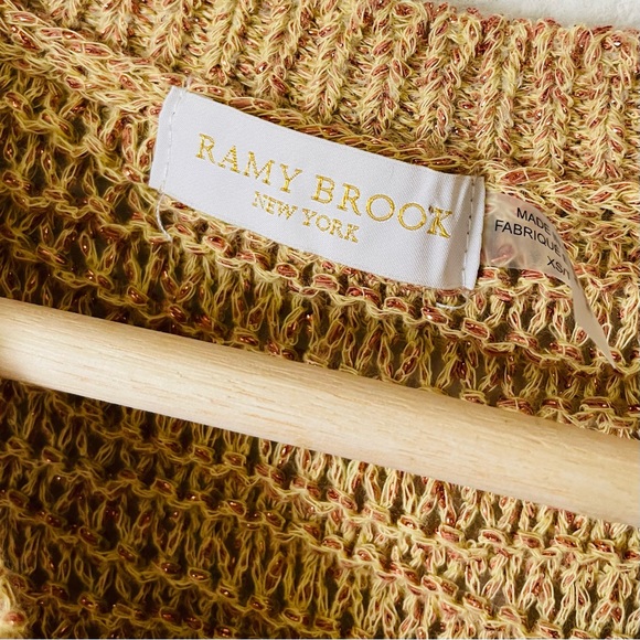 Ramy Brook XS Krystal crochet knit tie waist top in Gold - Picture 3 of 6